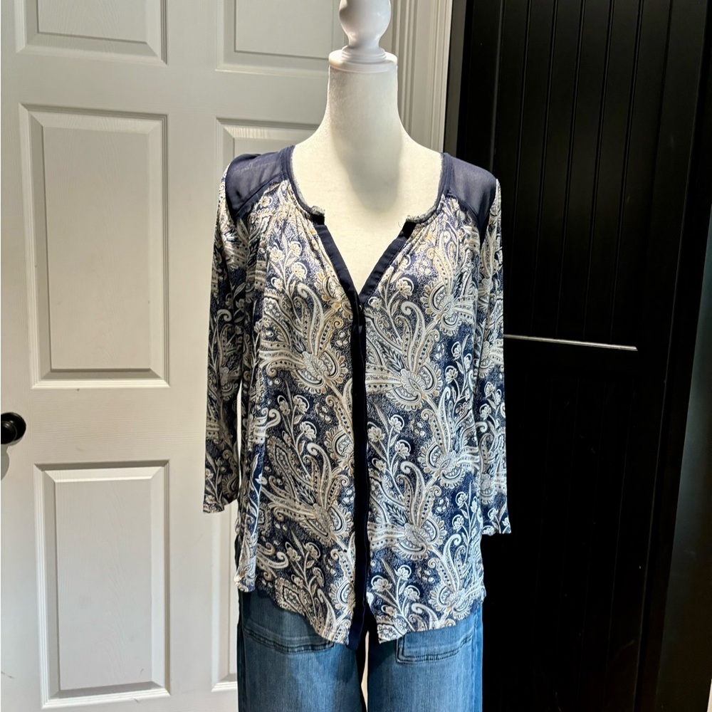 Lucky Brand Button Down Sheer Blouse - Sz M - Picture 4 of 7